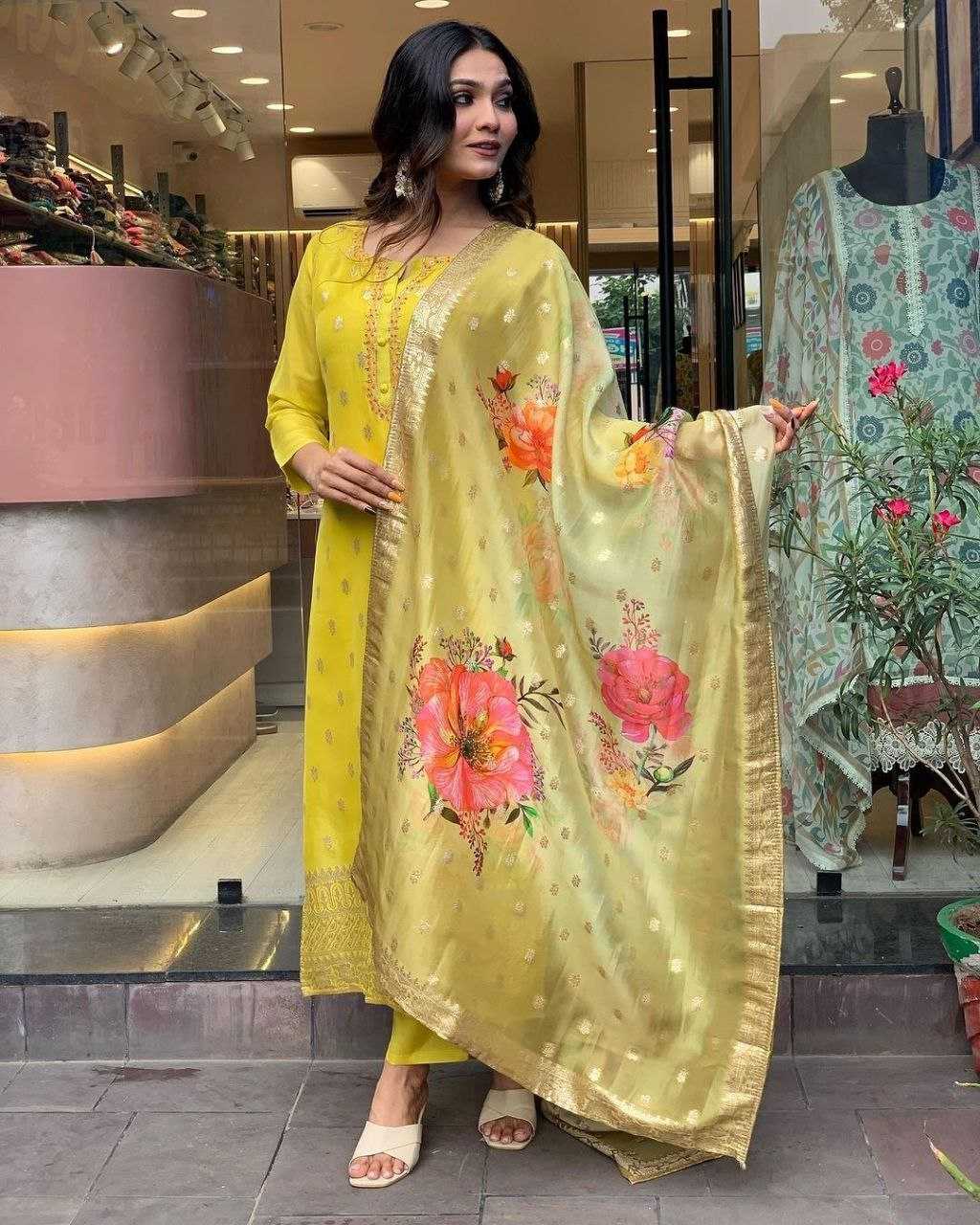 YNF VISCOSE CHANDERI RIN174 KRITIKA SUITS & DRESSES WHOLESALE LADIES CHANDERI YELLOW SALWAR HALDI OUTFITS SUITS MANUFACTURE