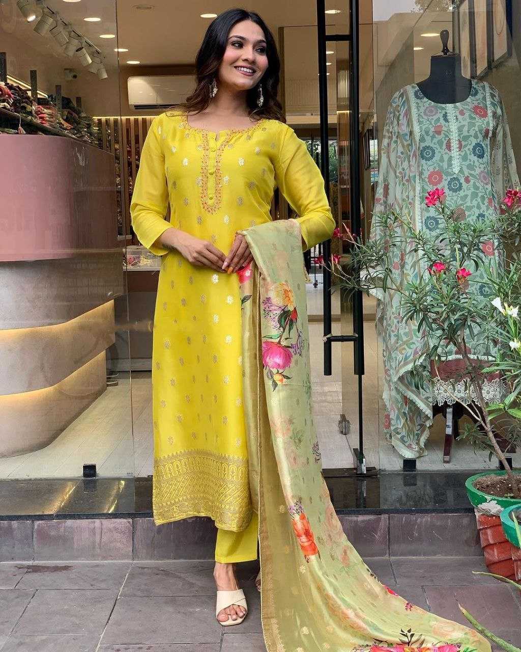 YNF VISCOSE CHANDERI RIN174 KRITIKA SUITS & DRESSES WHOLESALE LADIES CHANDERI YELLOW SALWAR HALDI OUTFITS SUITS MANUFACTURE