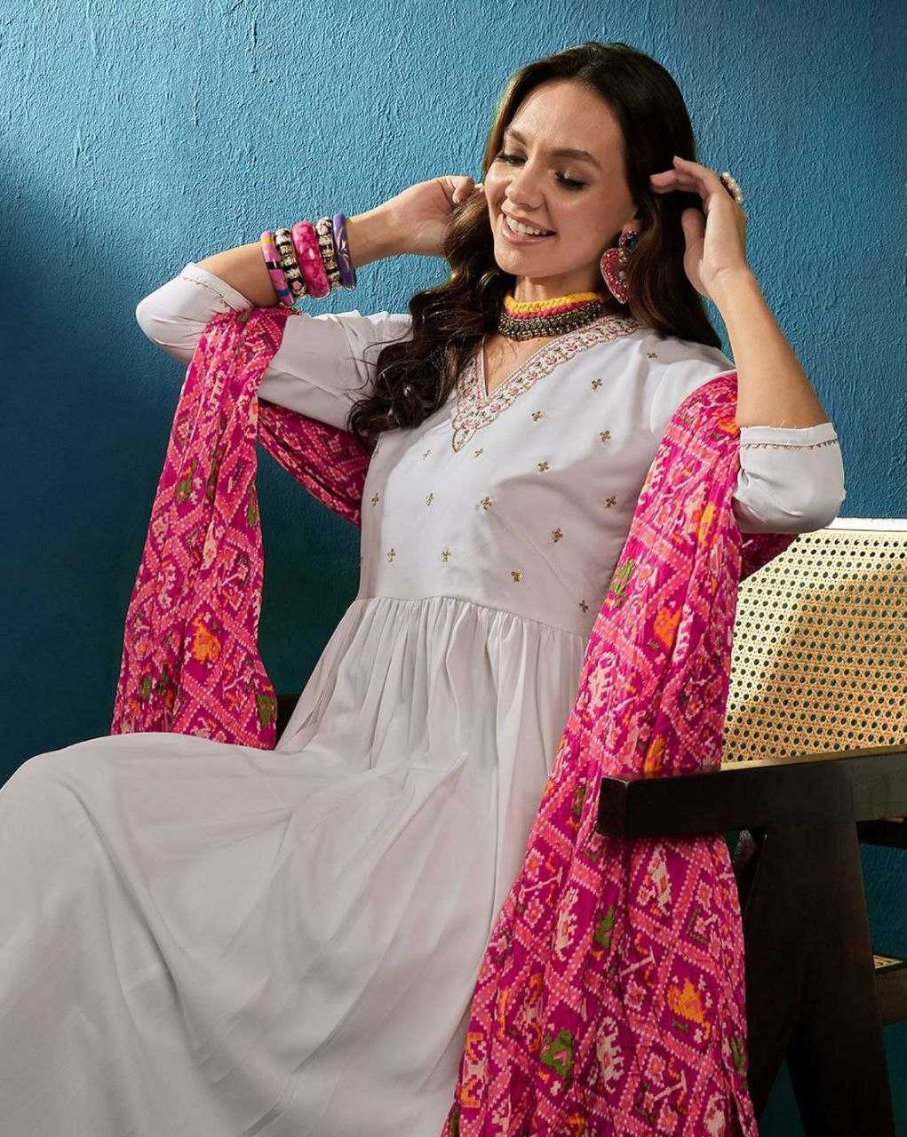 YNF VISCOSE CHANDERI RIN174 TANIA SUITS & DRESSES WHOLESALE LADIES CHANDERI WHITE SALWAR EMBROIDERY SUITS MANUFACTURE