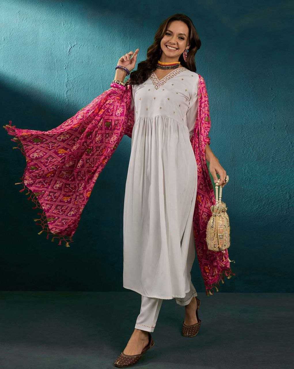 YNF VISCOSE CHANDERI RIN174 TANIA SUITS & DRESSES WHOLESALE LADIES CHANDERI WHITE SALWAR EMBROIDERY SUITS MANUFACTURE