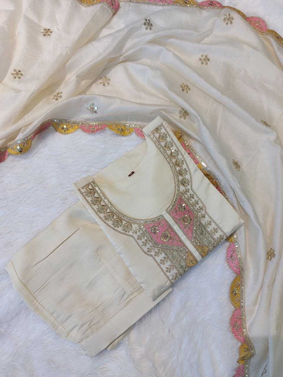 YNF VISCOSE CHANDERI RIN201 RRD41 SUITS & DRESSES WHOLESALE EMBROIDERY WEDDING CHNADERI WHITE SUITS MANUFACTURE