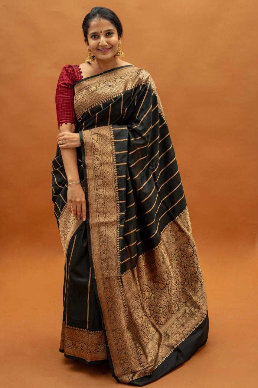 YNF BANARASI SOFT SILK RIN101 40156 SAREES  WHOLESALE TRADITIONAL BLACK SILK SAREES MANUFACTURER