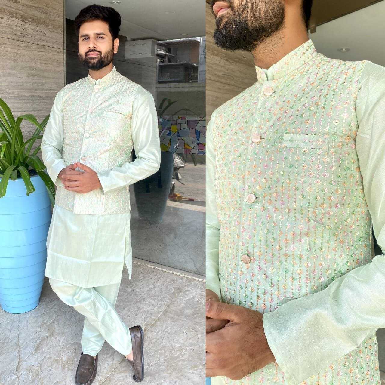 Ynf Banglori Silk KESH246 MANYAVAR V-3 Mens Wear Wholesale Silk Kurta Men Wedding kurta Embroidered Kurta Pajama Manufacturer