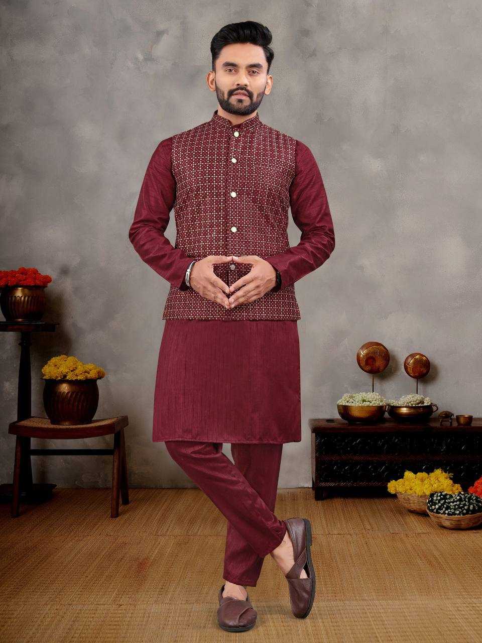 Ynf Banglori Silk RIN131 MANYAVAR Mens Wear Wholesale Mens Kurtas Mens Kurta Pyjama Embroidered Kurta Pajama Manufacturer