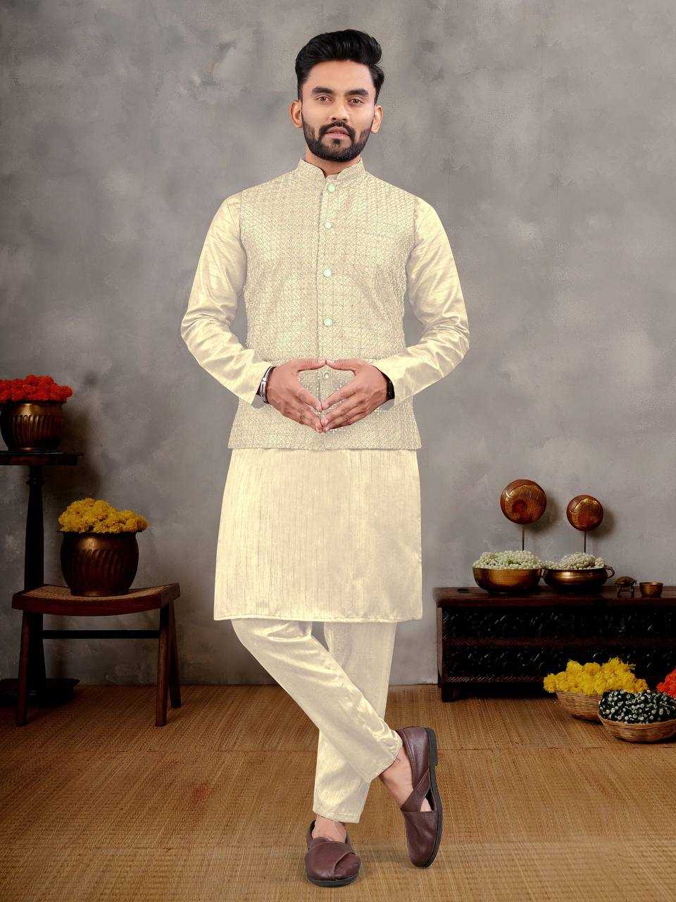 Ynf Banglori Silk RIN131 MANYAVAR Mens Wear Wholesale Mens Kurtas Mens Kurta Pyjama Embroidered Kurta Pajama Manufacturer