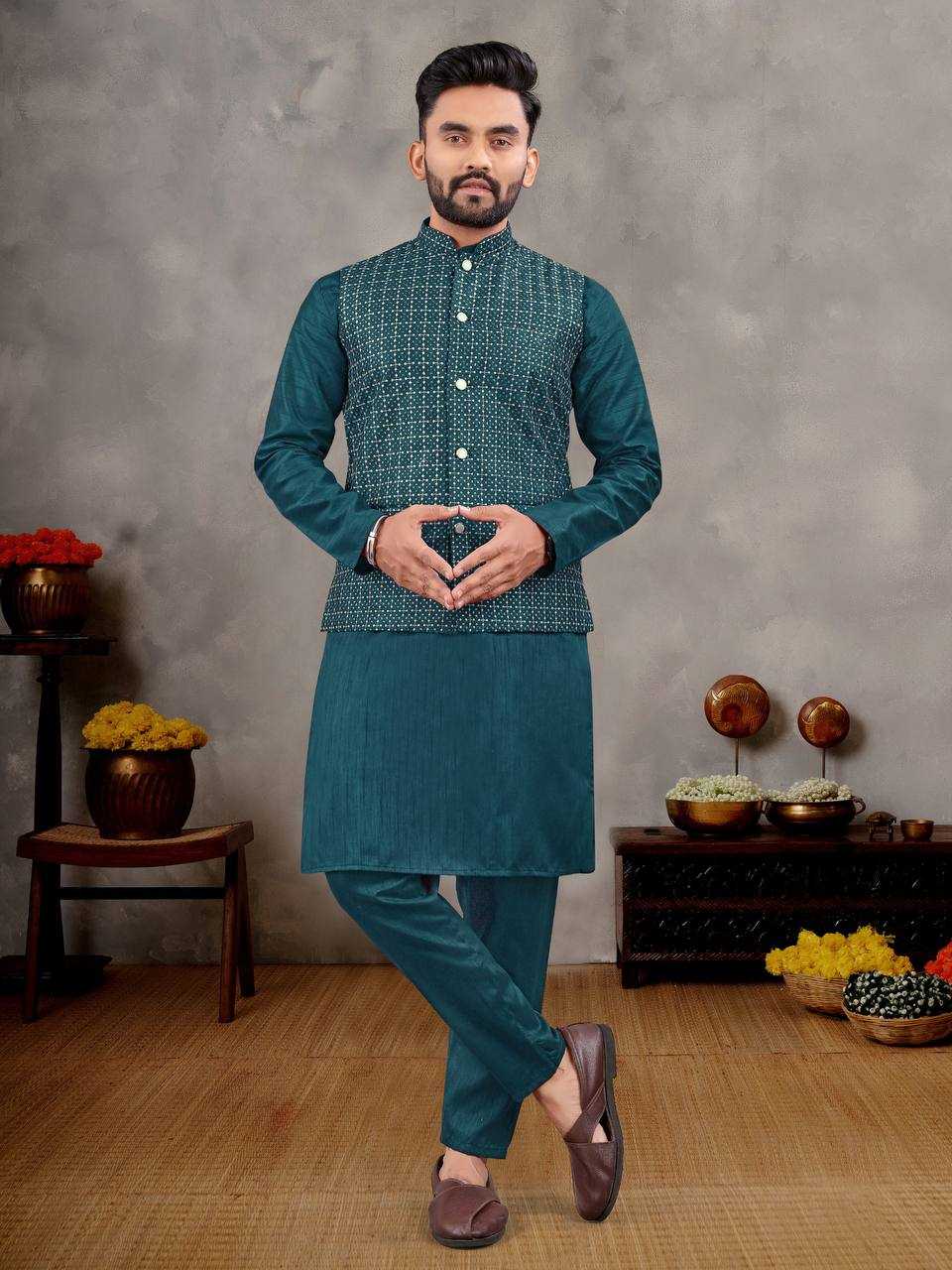 Ynf Banglori Silk RIN131 MANYAVAR Mens Wear Wholesale Mens Kurtas Mens Kurta Pyjama Embroidered Kurta Pajama Manufacturer