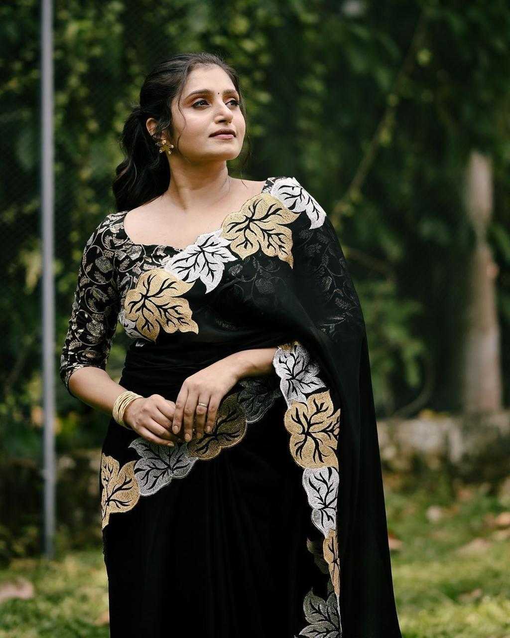 Ynf Chiffon KESH387 ATL 07 Sarees Wholesale Chiffon Sarees Embroidered Sarees Black Sarees Manufacturer