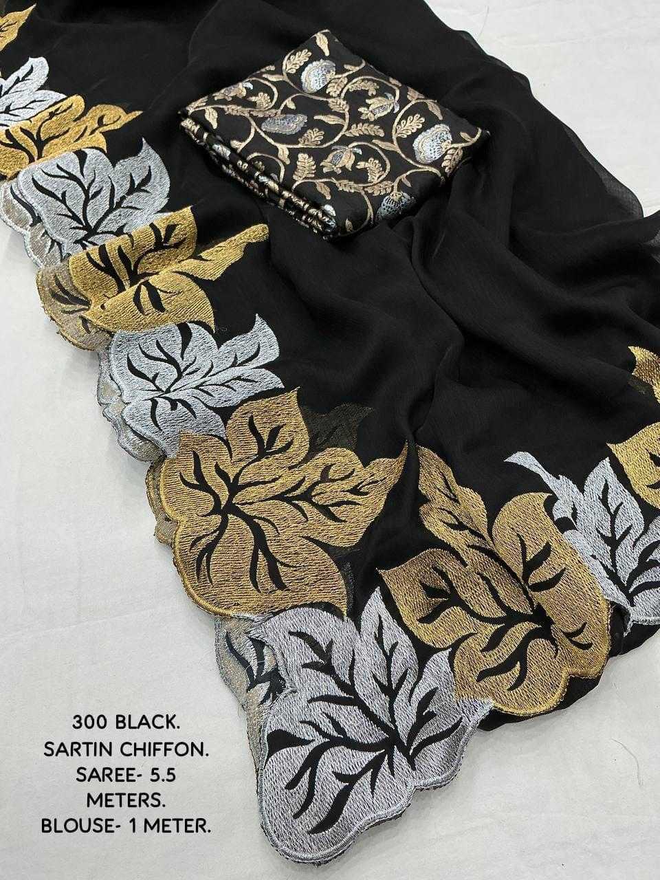 Ynf Chiffon KESH387 ATL 07 Sarees Wholesale Chiffon Sarees Embroidered Sarees Black Sarees Manufacturer