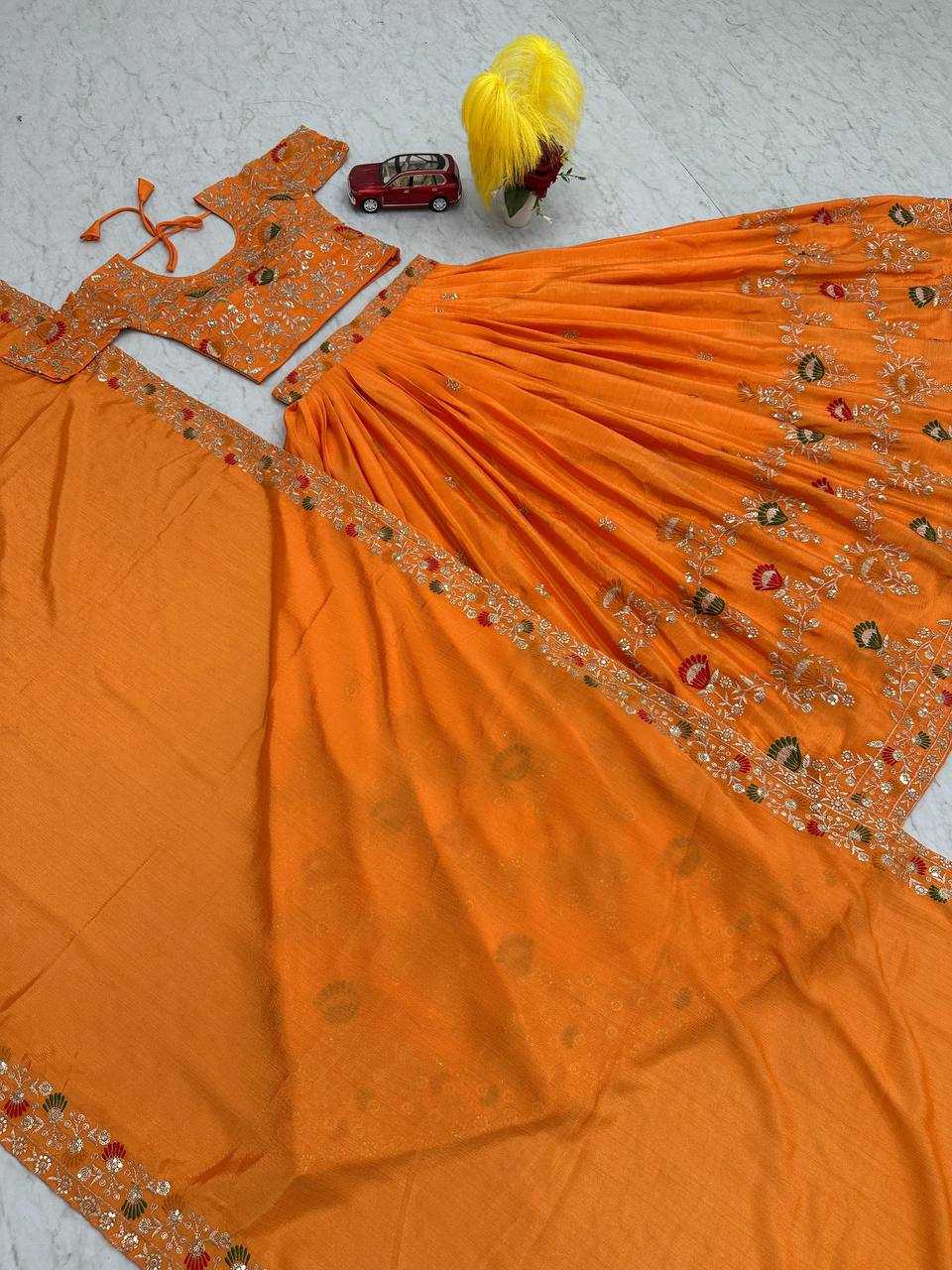 YNF CHINON KESH120 214 LAHENGAS  WHOLESALE EMBROIDERED SEQUINS THREAD WORK LAHENGAS MANUFACTURER