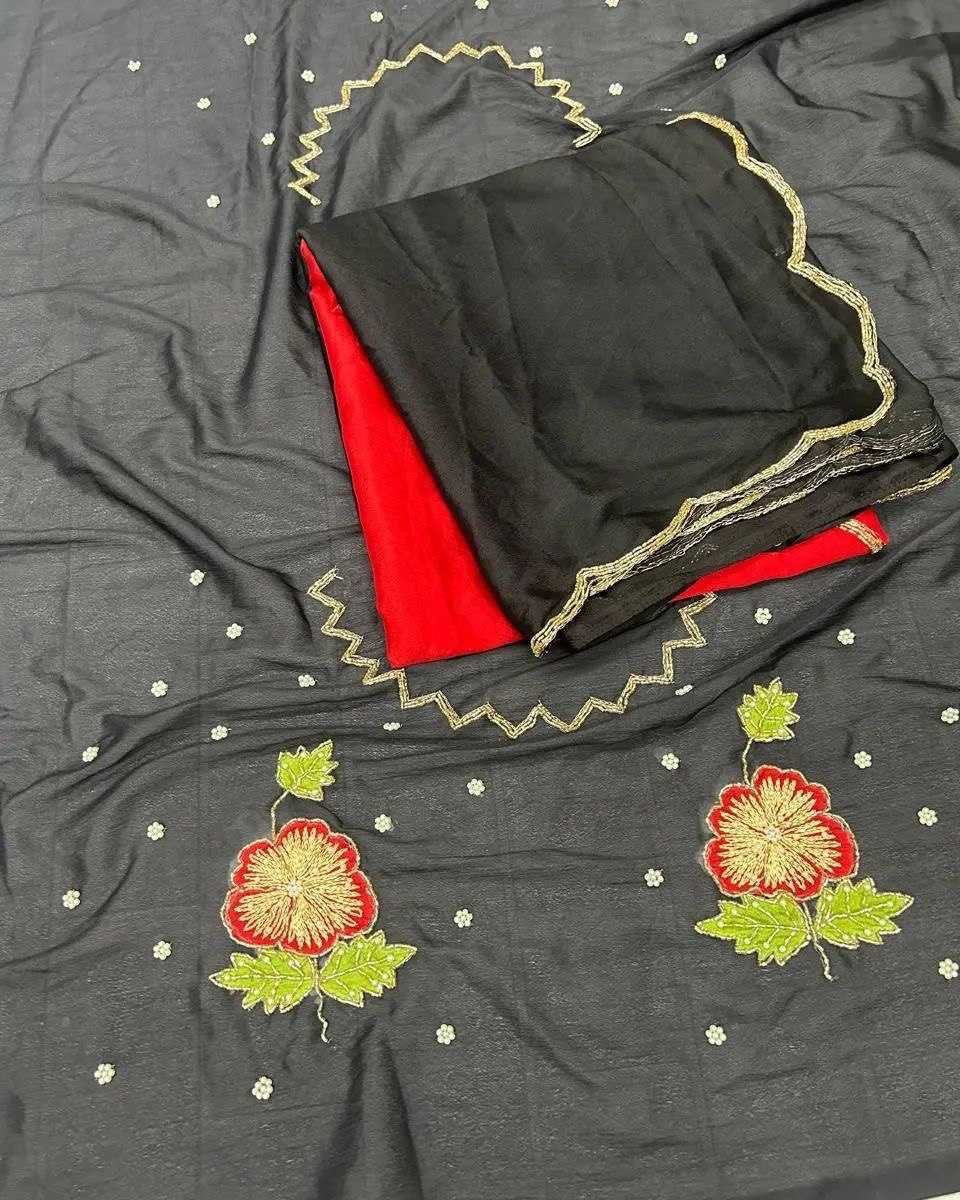 Ynf Chinon KESH162 VRT33 Sarees Wholesale Designer Sarees Hand Work Sarees Black Sarees Manufacturer