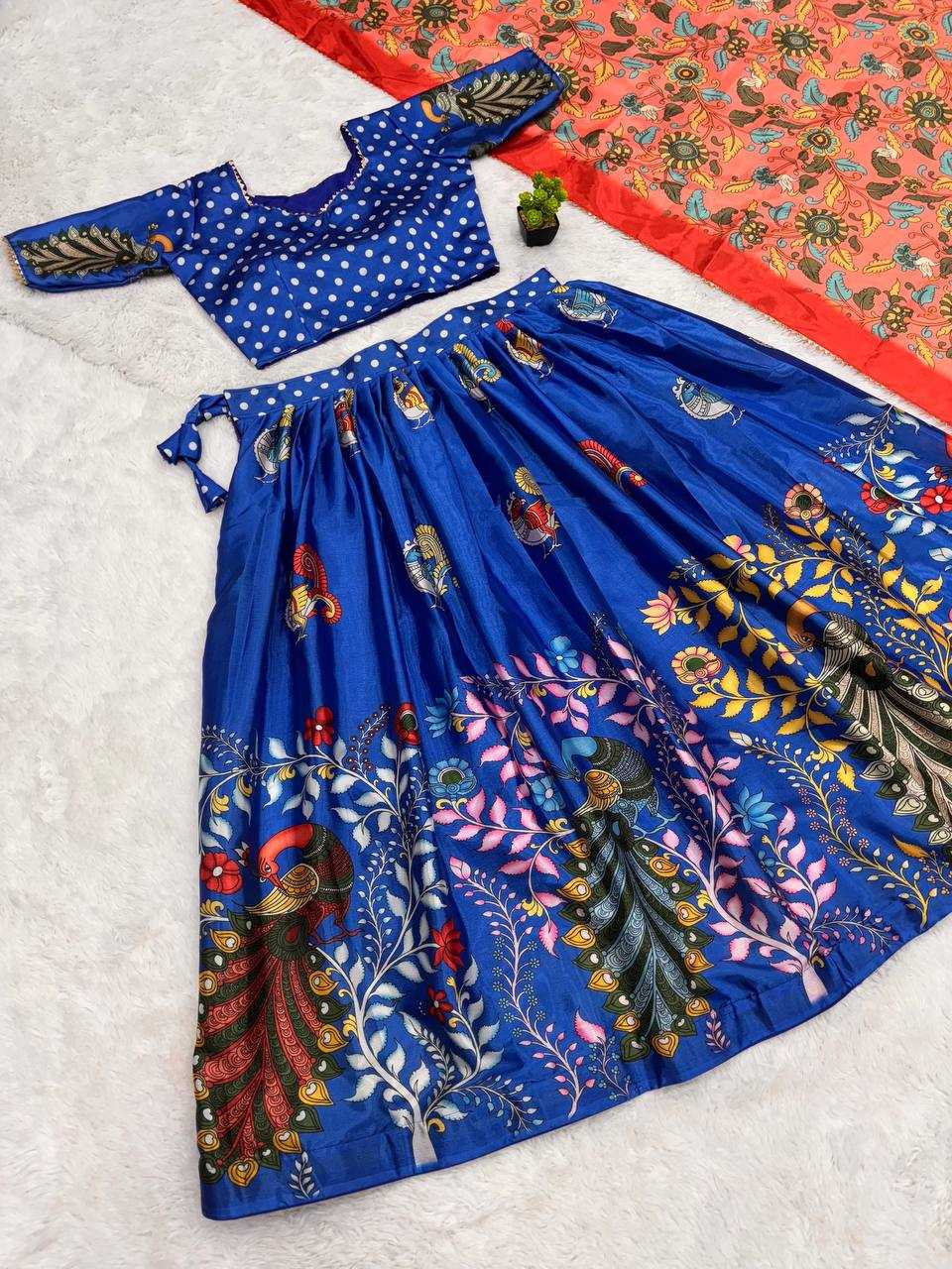 YNF CHINON KESH163 61 LAHENGAS WHOLESALE DESIGNER KALAMKARI PRINTED LAHENGAS MANUFACTURER