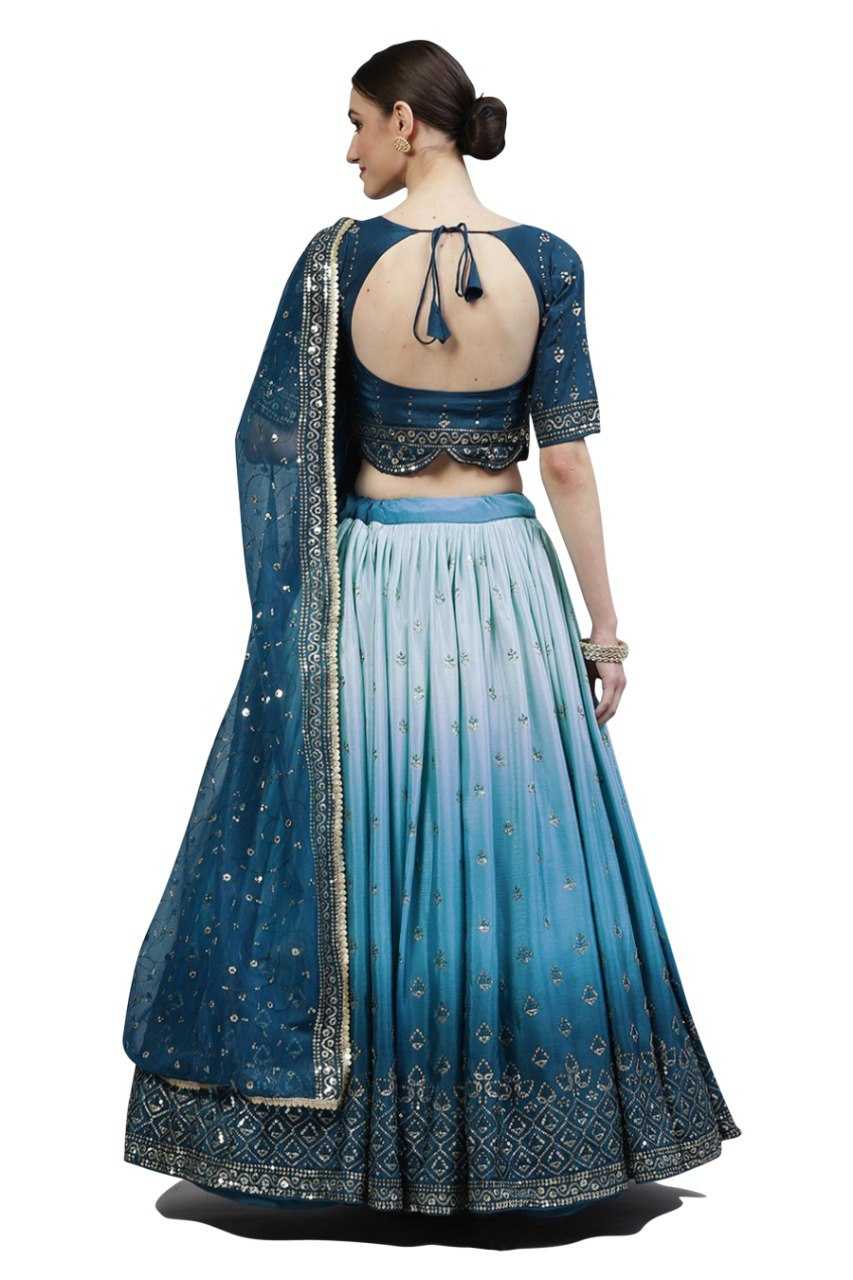 YNF CHINON KESH403 701 LAHENGAS WHOLESALE FANCY EMBROIDERED BLUE LAHENGAS MANUFACTURER