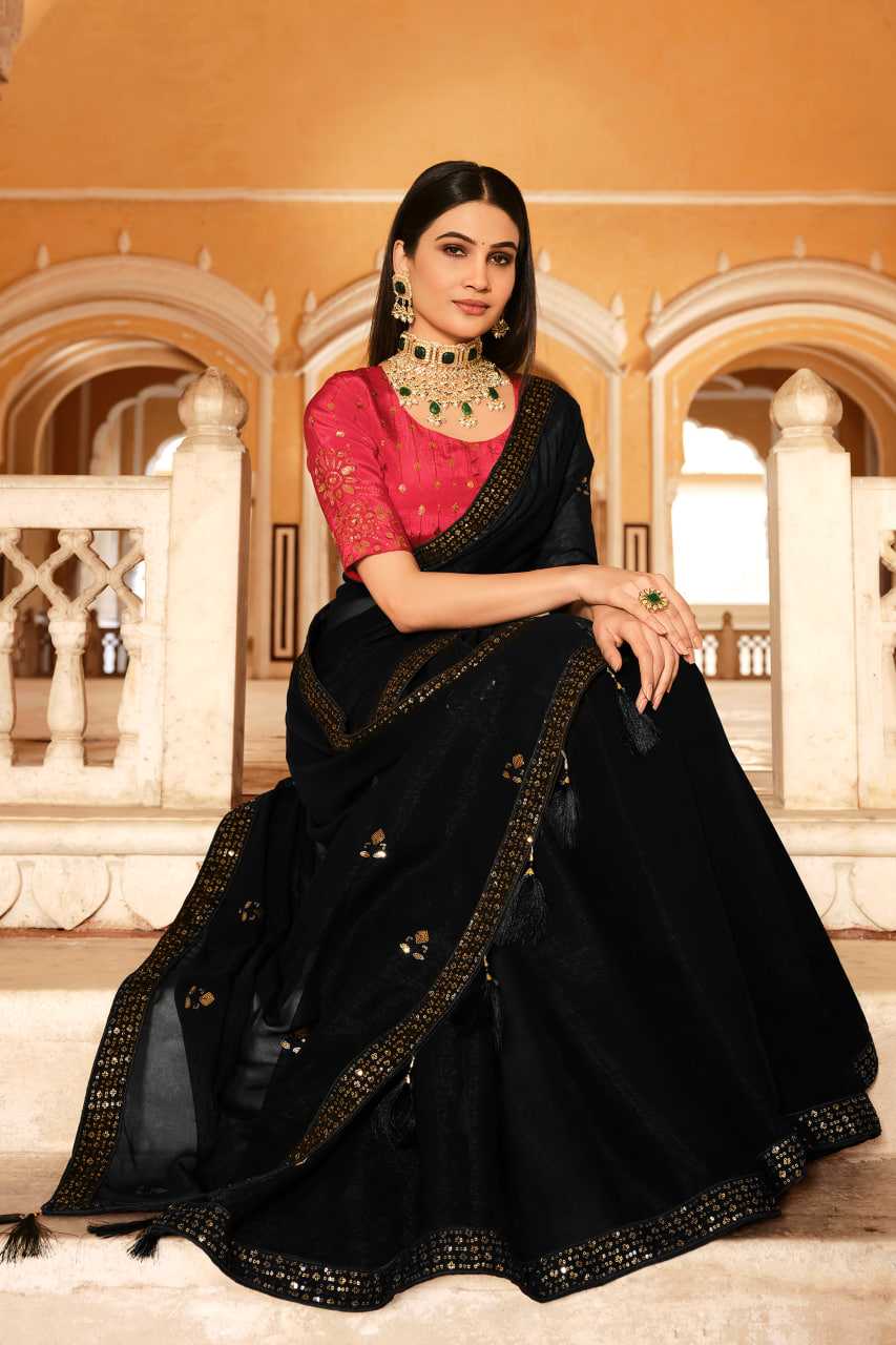 Ynf Chinon KESH417 5436 Sarees Wholesale Party Wear Sarees Sequence Sarees Black Sarees Manufacturer