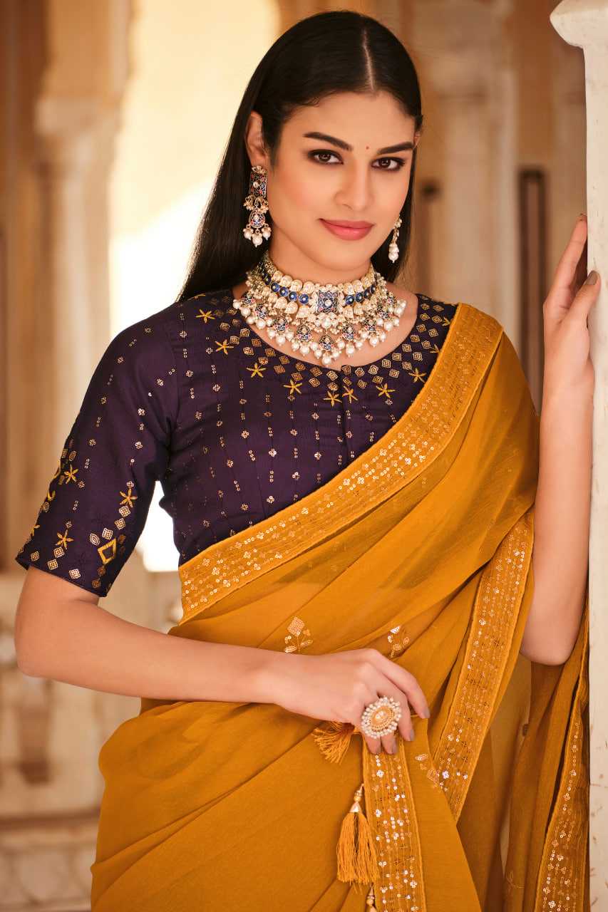 Ynf Chinon KESH417 5437 Sarees Wholesale Party Wear Sarees Sequence Sarees Yellow Sarees Manufacturer