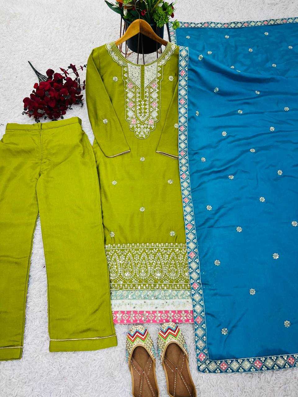 YNF CHINON SILK KESH123 5219 SUITS & DRESSES WHOLESALE EMBROIDERED COTTON SILK SUITS & DRESSES MANUFACTURER