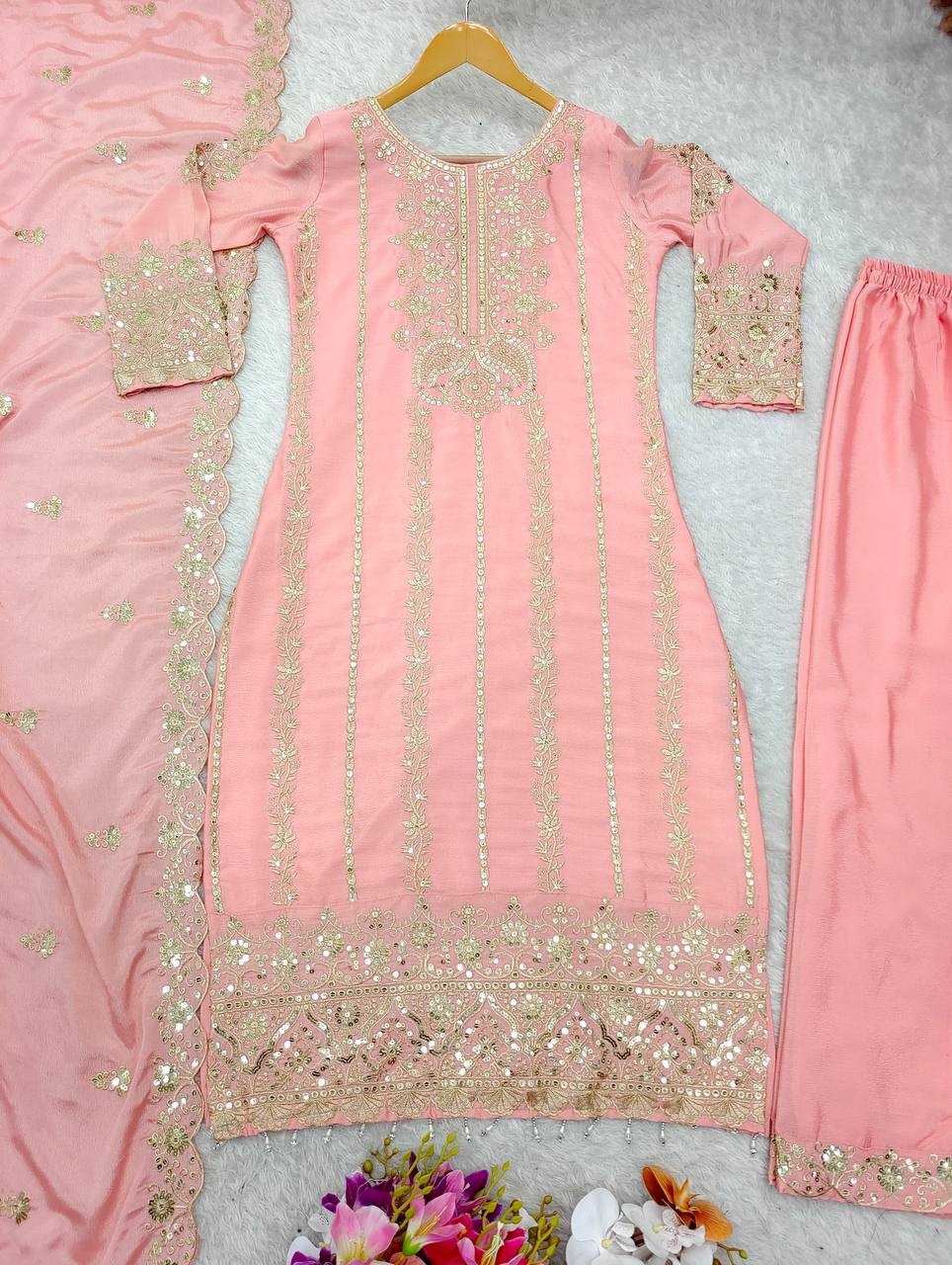 YNF CHINON SILK KESH156 1146 SUIT WHOLESALE EMBROIDERED SILK LAIDES SUIT MANUFACTURER