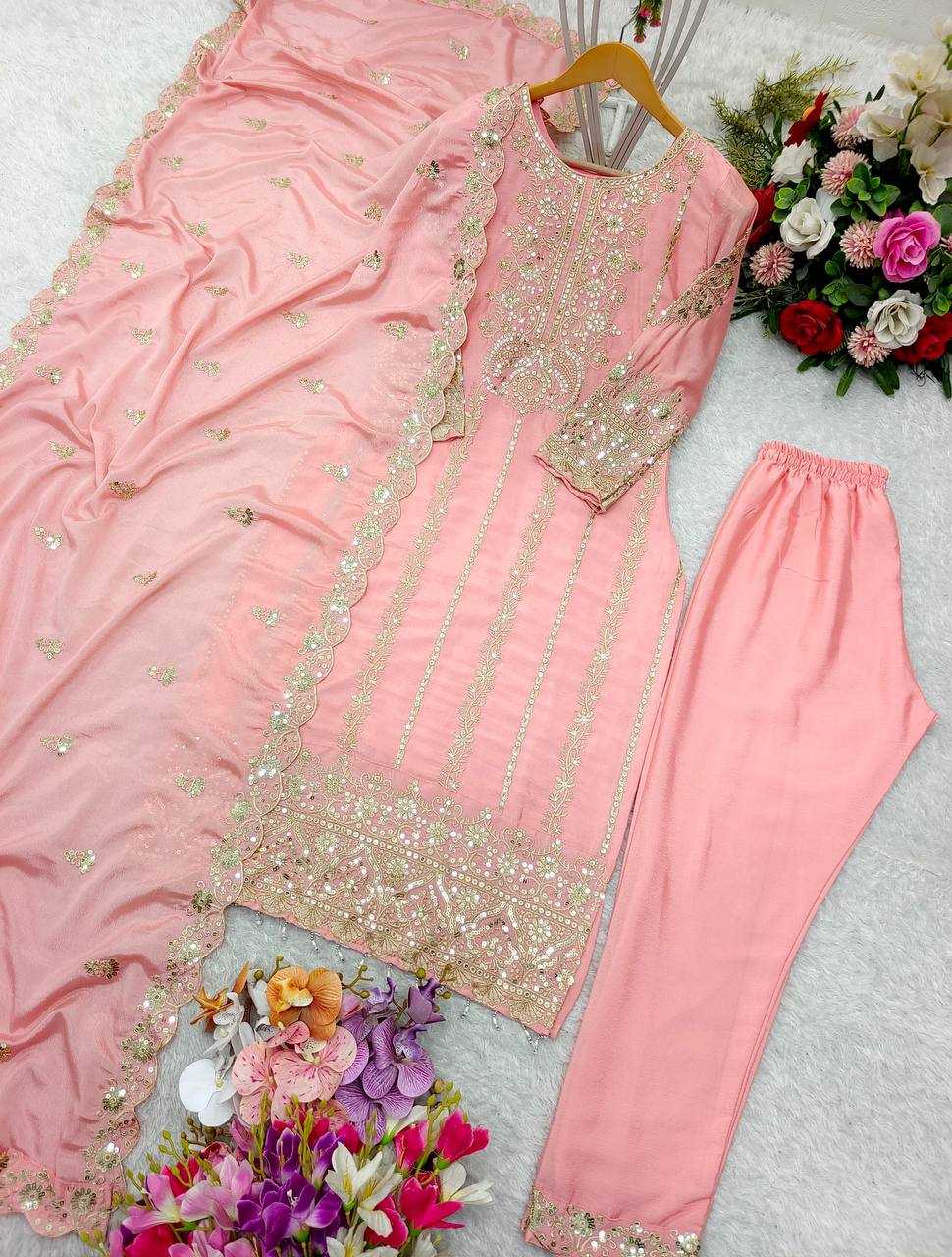 YNF CHINON SILK KESH156 1146 SUIT WHOLESALE EMBROIDERED SILK LAIDES SUIT MANUFACTURER