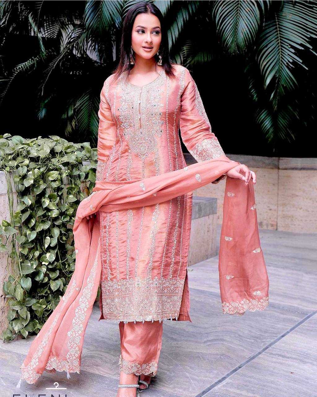 YNF CHINON SILK KESH156 1146 SUIT WHOLESALE EMBROIDERED SILK LAIDES SUIT MANUFACTURER