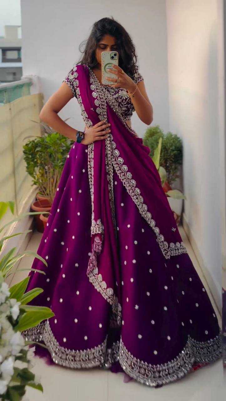 YNF CHINON SILK KESH367 142 LEHENGA WHOLESALE EMBROIDERED THREAD WORK SILK LEHENGA MANUFACTURER