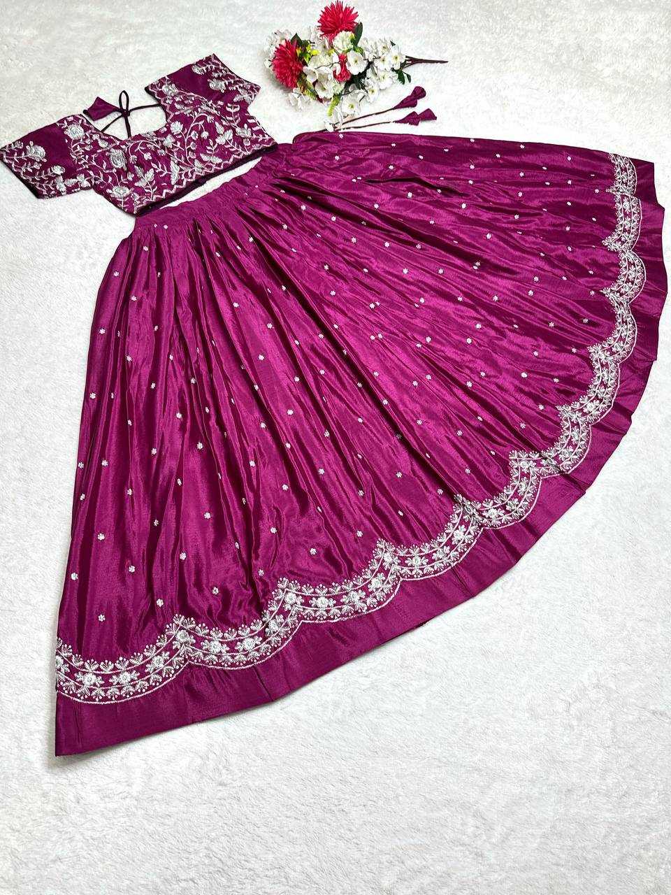 YNF CHINON SILK KESH367 142 LEHENGA WHOLESALE EMBROIDERED THREAD WORK SILK LEHENGA MANUFACTURER