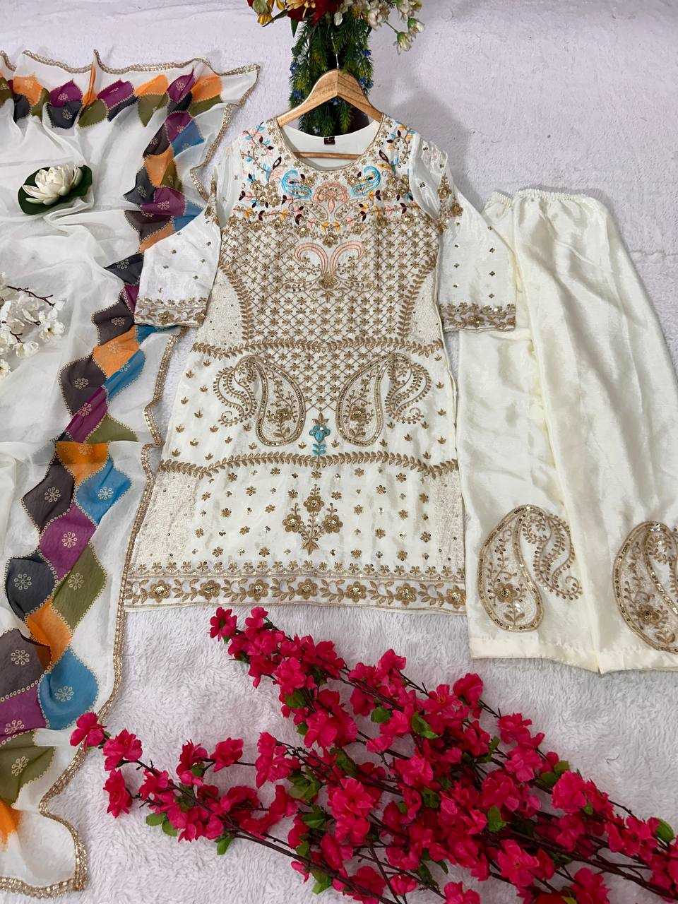 YNF CHINON SILK KESH399 3123 SUITS & DRESSES WHOLESALE LADIES SILK EMBROIDERY PARTY WEAR SUITS MANUFACTURER