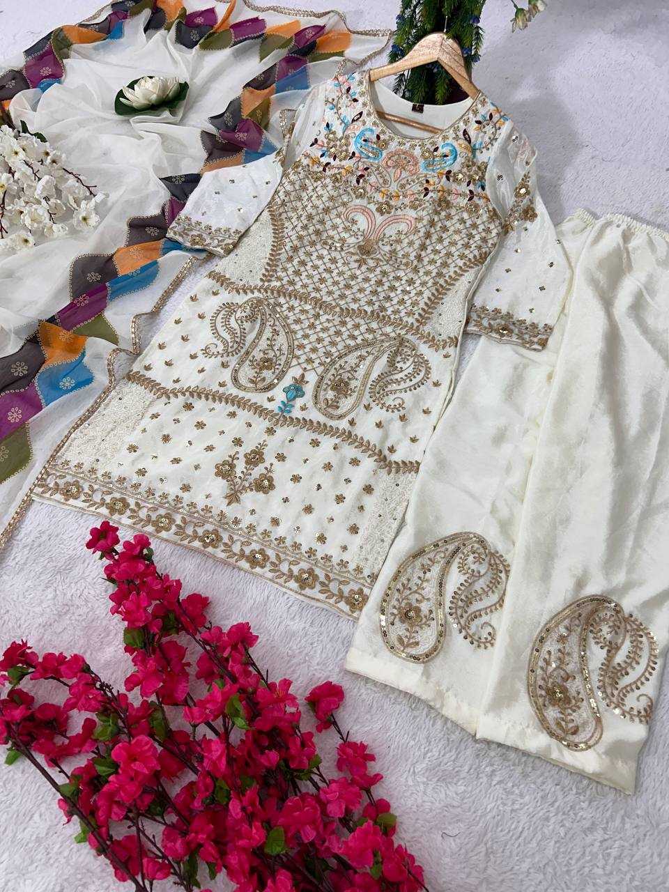 YNF CHINON SILK KESH399 3123 SUITS & DRESSES WHOLESALE LADIES SILK EMBROIDERY PARTY WEAR SUITS MANUFACTURER