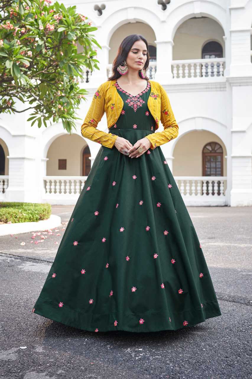 Ynf Cotton KESH417 4751 Gowns Wholesale Embroidery Gowns Long Gowns Green Gown Manufacturer