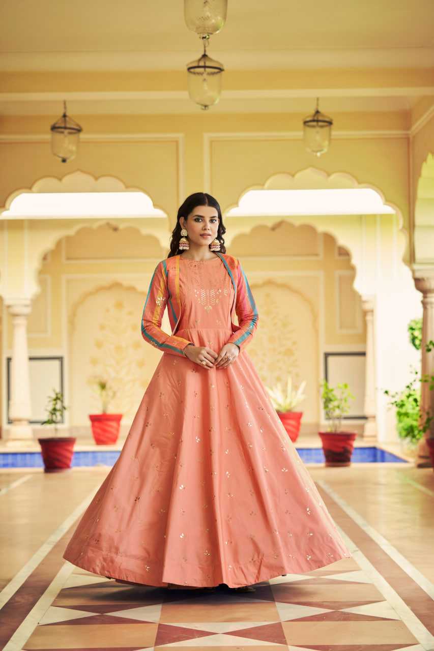 Ynf Cotton KESH417 4768 Gowns Wholesale Embroidery Gowns Long Gowns Peach Gown Manufacturer