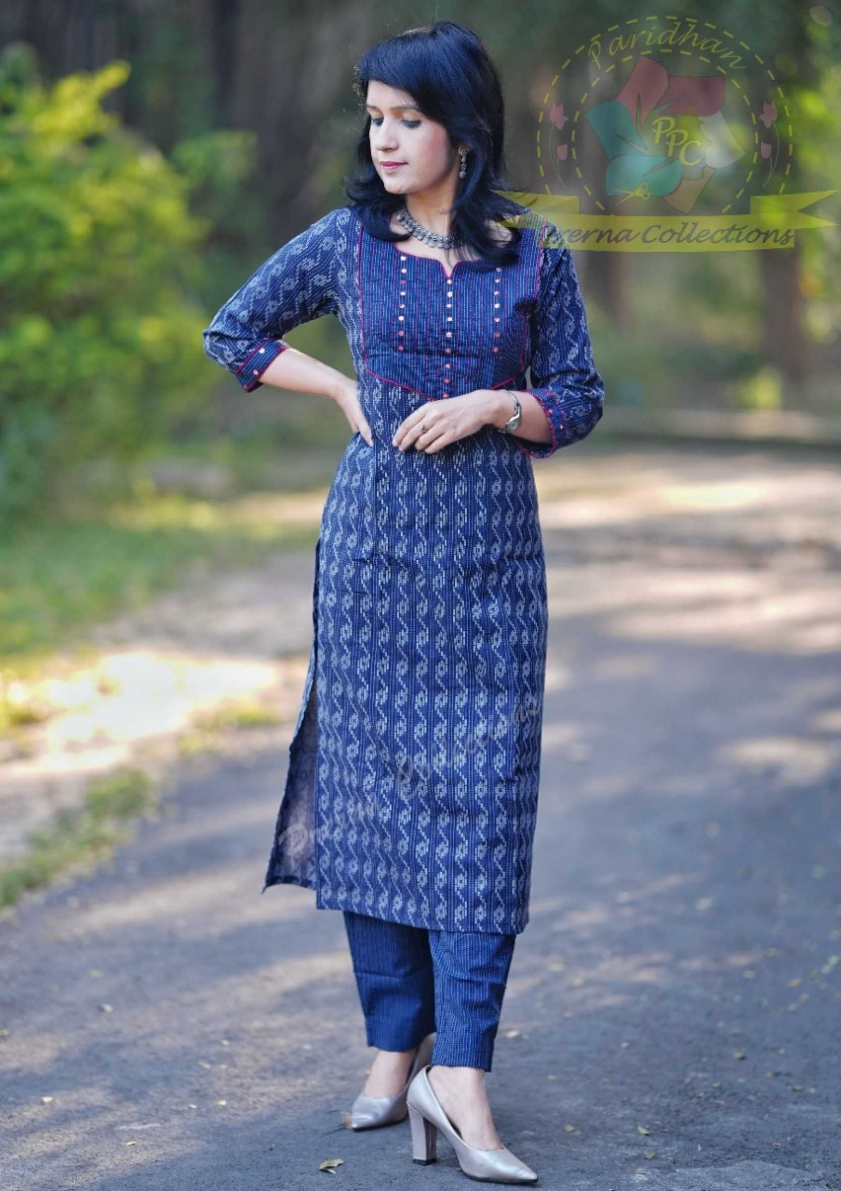 Ynf Cotton KESH422 007-Blue Katha Kurti Wholesale Printed Kurtis Kurtis With Bottom Embroidered Kurtis Manufacturer