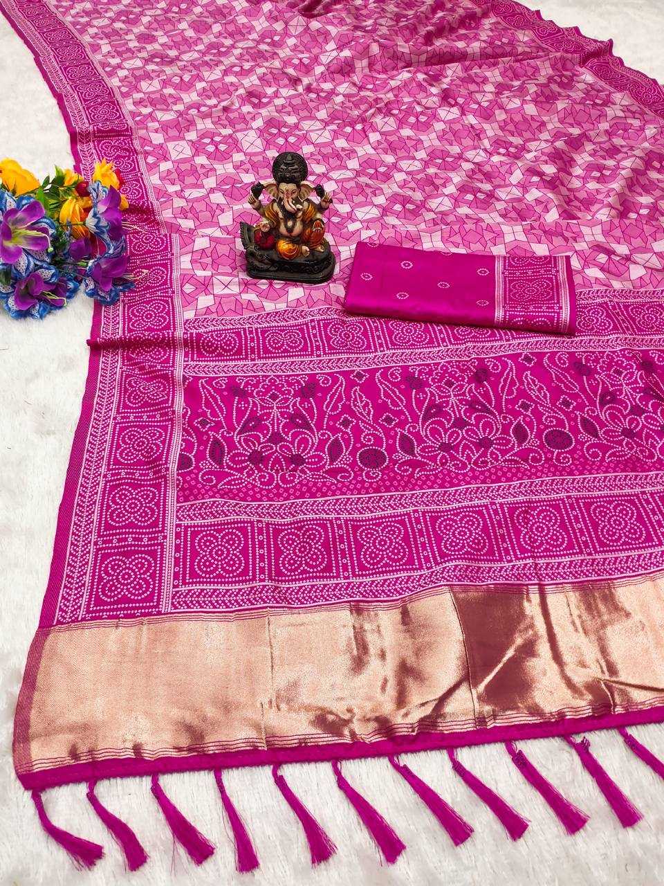 YNF DOLA SILK RIN144  PREMA-1 SAREES WHOLESALE SILK BANDHANI BANDHEJ WEIGHTLESS SAREES MANUFACTURER