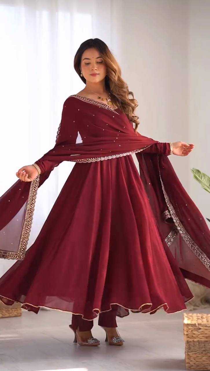 YNF FAUX GEORGETTE KESH123 5222 SUITS & DRESSES WHOLESALE EMBROIDERY GEORGETTE ANARKALI SUITS & DRESSES MANUFACTURER