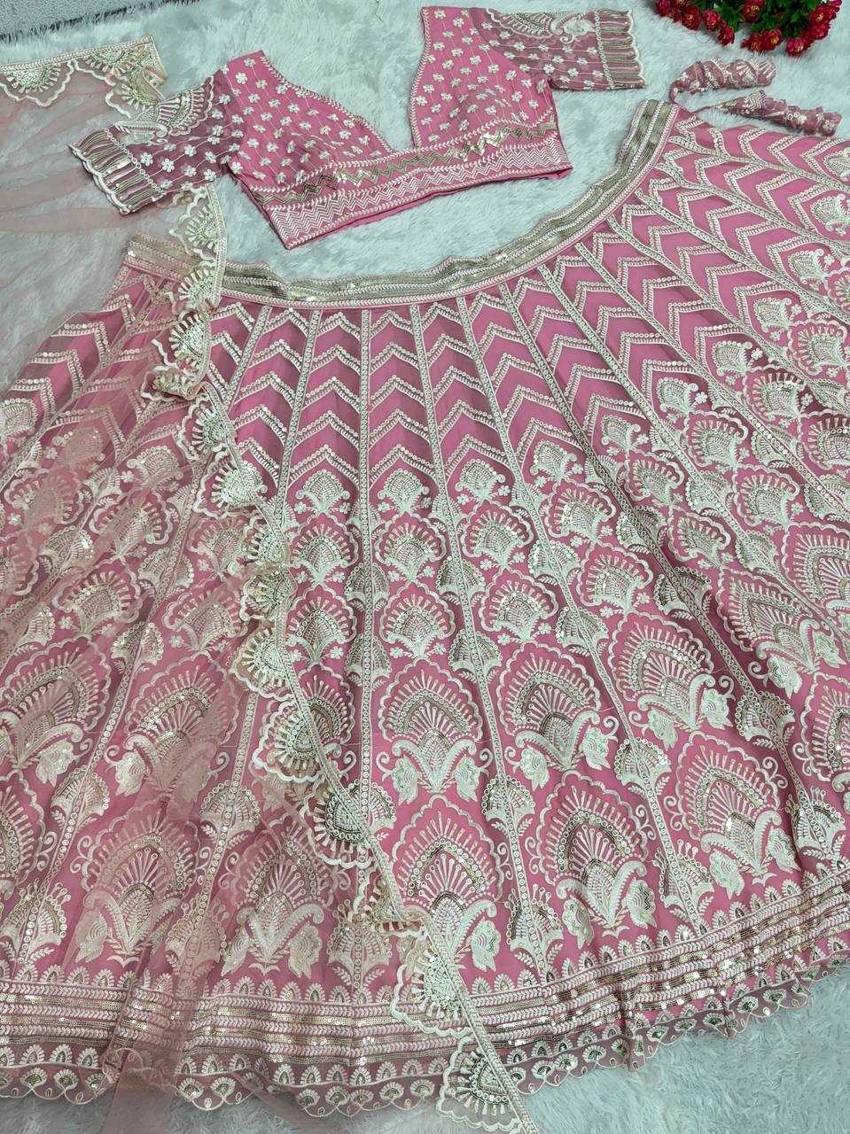 YNF FAUX GEORGETTE KESH138 1000 WHOLESALE GEORGETTE EMBROIDERED LEHENGAS WITH CANCAN MANUFACTURER 