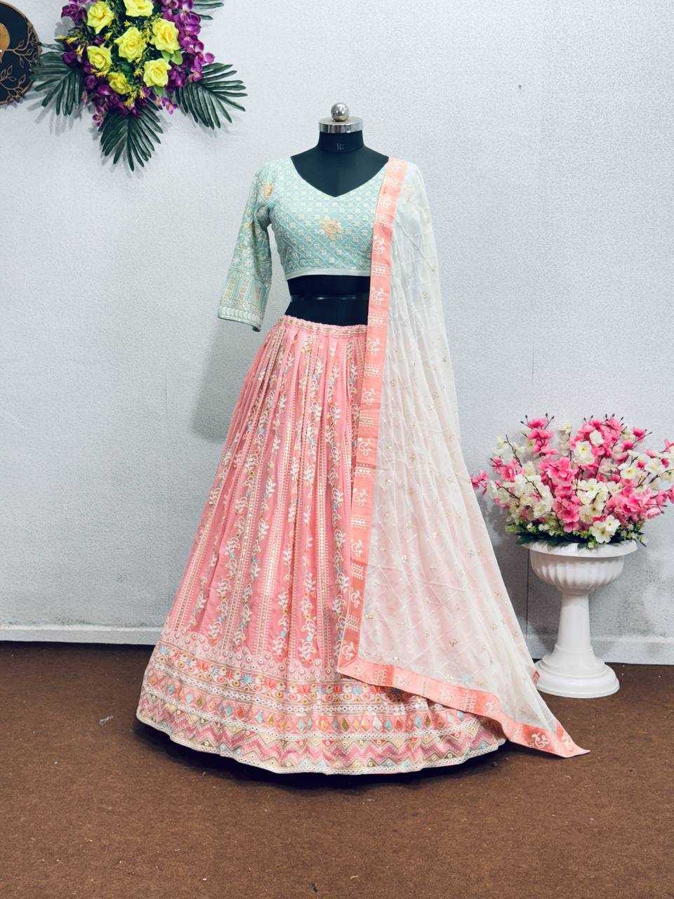 YNF FAUX GEORGETTE KESH138 1008 LEHENGAS WHOLESALE GEORGETTE EMBROIDERED SEQUENCE LEHENGAS MANUFACTURER 