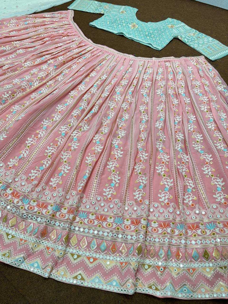 YNF FAUX GEORGETTE KESH138 1008 LEHENGAS WHOLESALE GEORGETTE EMBROIDERED SEQUENCE LEHENGAS MANUFACTURER 