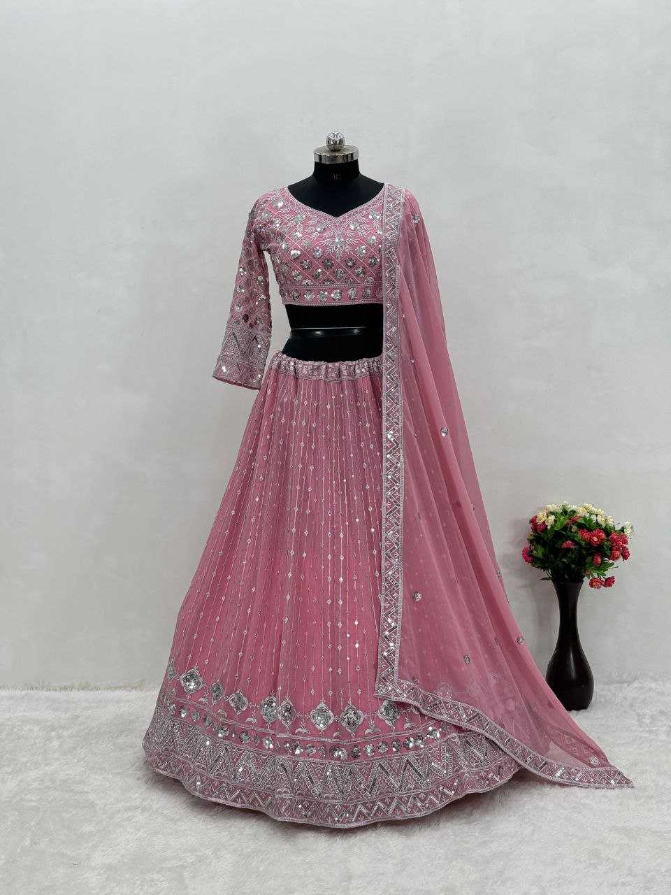 YNF FAUX GEORGETTE KESH138 1020 LEHENGAS WHOLESALE GEORGETTE EMBROIDERED SEQUENCE LEHENGAS MANUFACTURER 