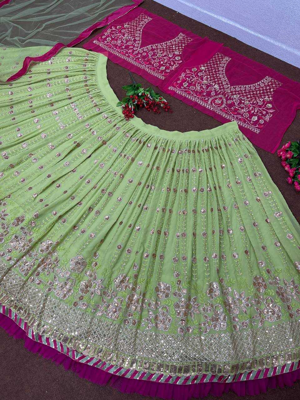 YNF FAUX GEORGETTE KESH138 1023 LEHENGAS WHOLESALE GEORGETTE EMBROIDERED SEQUINS LEHENGAS MANUFACTURER