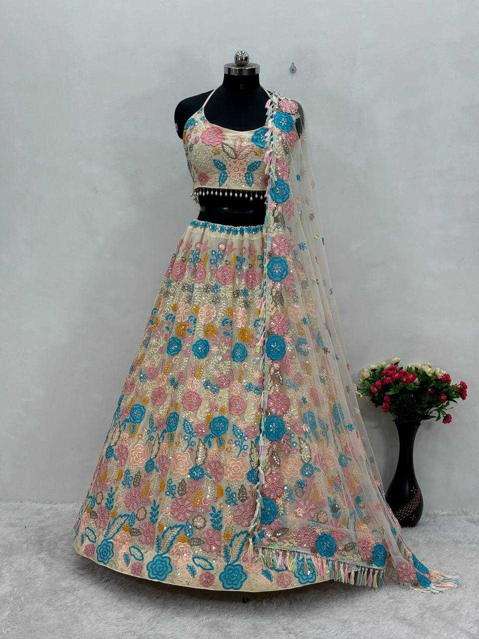 YNF FAUX GEORGETTE KESH138 1026 LEHENGAS WHOLESALE GEORGETTE EMBROIDERED SEQUINS LEHENGAS MANUFACTURER