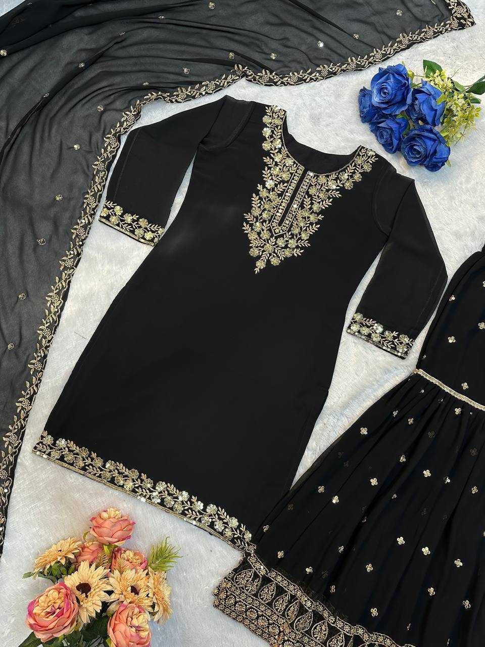 YNF FAUX GEORGETTE KESH148  055 SUITS & DRESSES WHOLESALE GEORGETTE EMBROIDERY PALAZZO SUITS MANUFACTURER