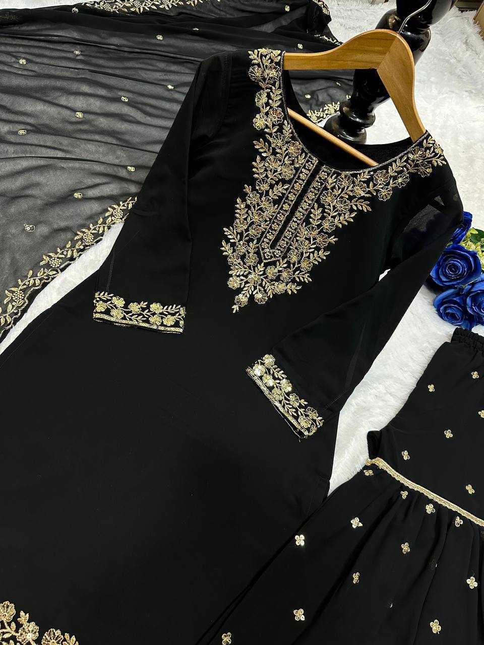 YNF FAUX GEORGETTE KESH148  055 SUITS & DRESSES WHOLESALE GEORGETTE EMBROIDERY PALAZZO SUITS MANUFACTURER