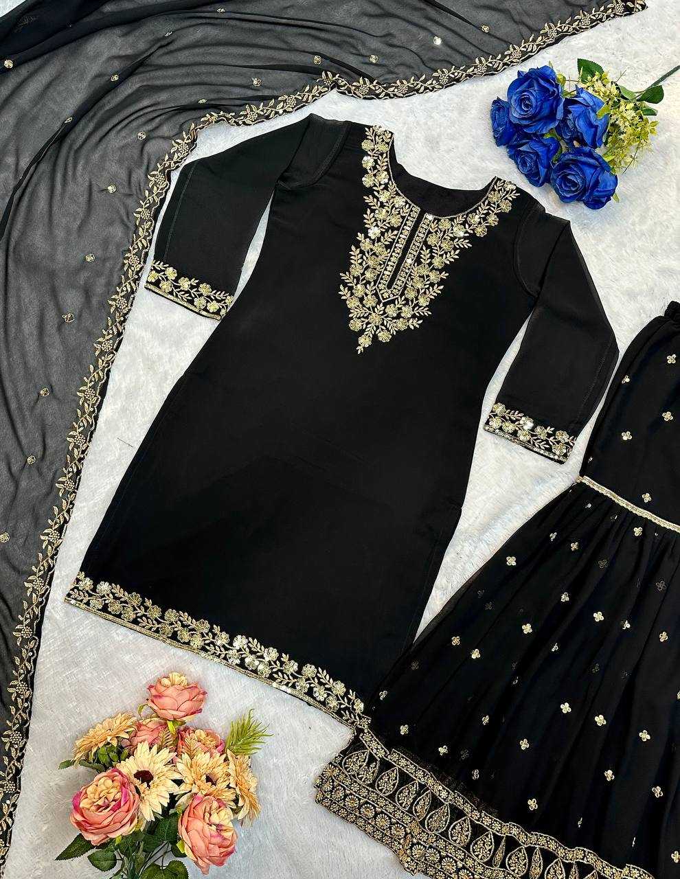 YNF FAUX GEORGETTE KESH148  055 SUITS & DRESSES WHOLESALE GEORGETTE EMBROIDERY PALAZZO SUITS MANUFACTURER