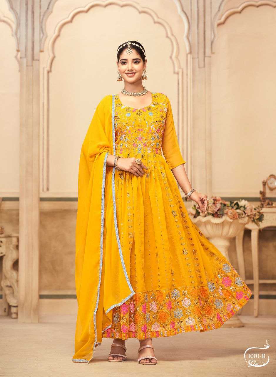 Ynf Faux Georgette KESH162 RANG RASIYA Gowns Wholesale Embroidery Gowns Georgette Gown Wedding Gown Manufacturer