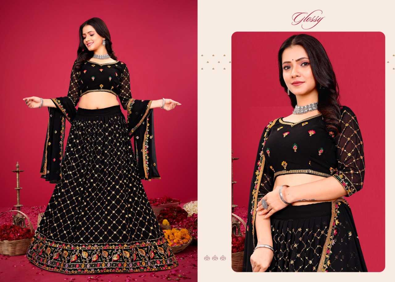 YNF FAUX GEORGETTE KESH403 DBI07 LAHENGAS WHOLESALE DESIGNER SILK GEORGETTE LAHENGAS MANUFACTURER