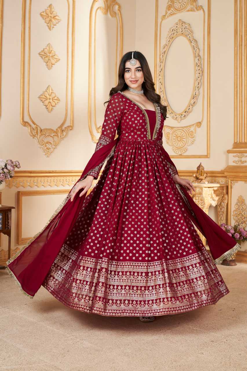 Ynf Faux Georgette KESH417 5011 Gowns Wholesale Long Gowns Georgette Gown Red Gown Manufacturer