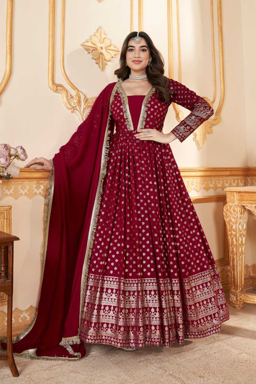 Ynf Faux Georgette KESH417 5011 Gowns Wholesale Long Gowns Georgette Gown Red Gown Manufacturer