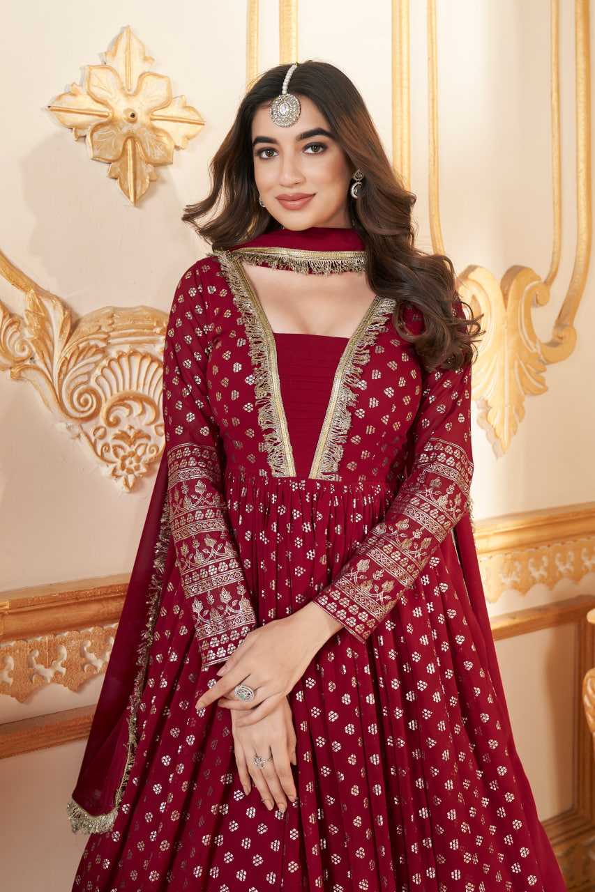 Ynf Faux Georgette KESH417 5011 Gowns Wholesale Long Gowns Georgette Gown Red Gown Manufacturer