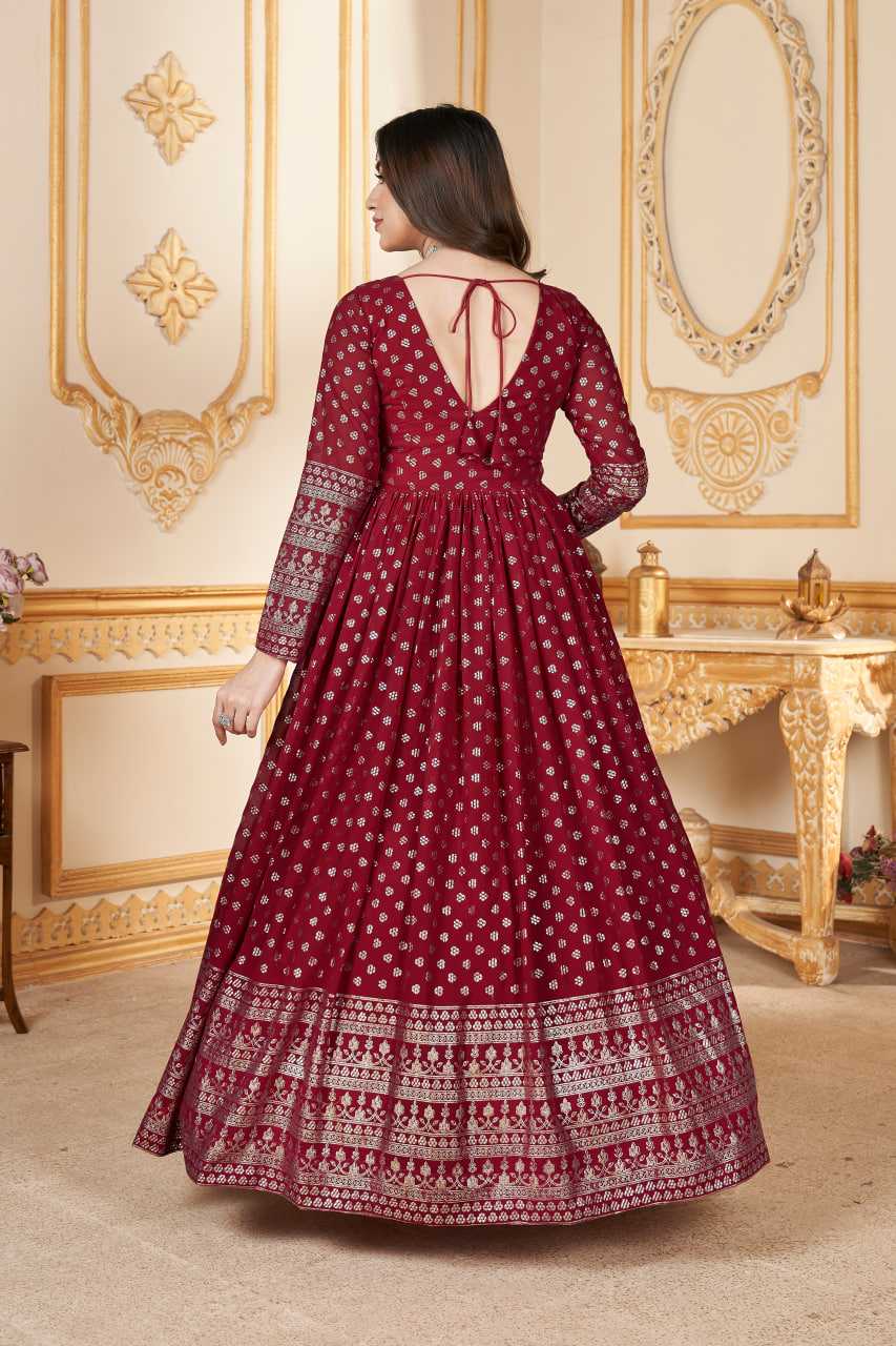 Ynf Faux Georgette KESH417 5011 Gowns Wholesale Long Gowns Georgette Gown Red Gown Manufacturer