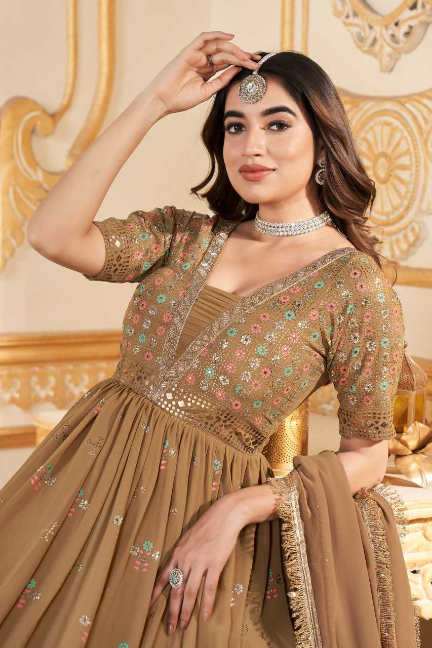 Ynf Faux Georgette KESH417 5013 Gowns Wholesale Embroidery Gowns Long Gowns Georgette Gown Manufacturer