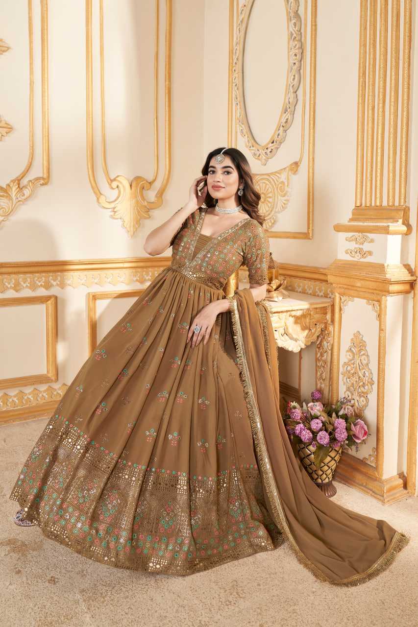 Ynf Faux Georgette KESH417 5013 Gowns Wholesale Embroidery Gowns Long Gowns Georgette Gown Manufacturer