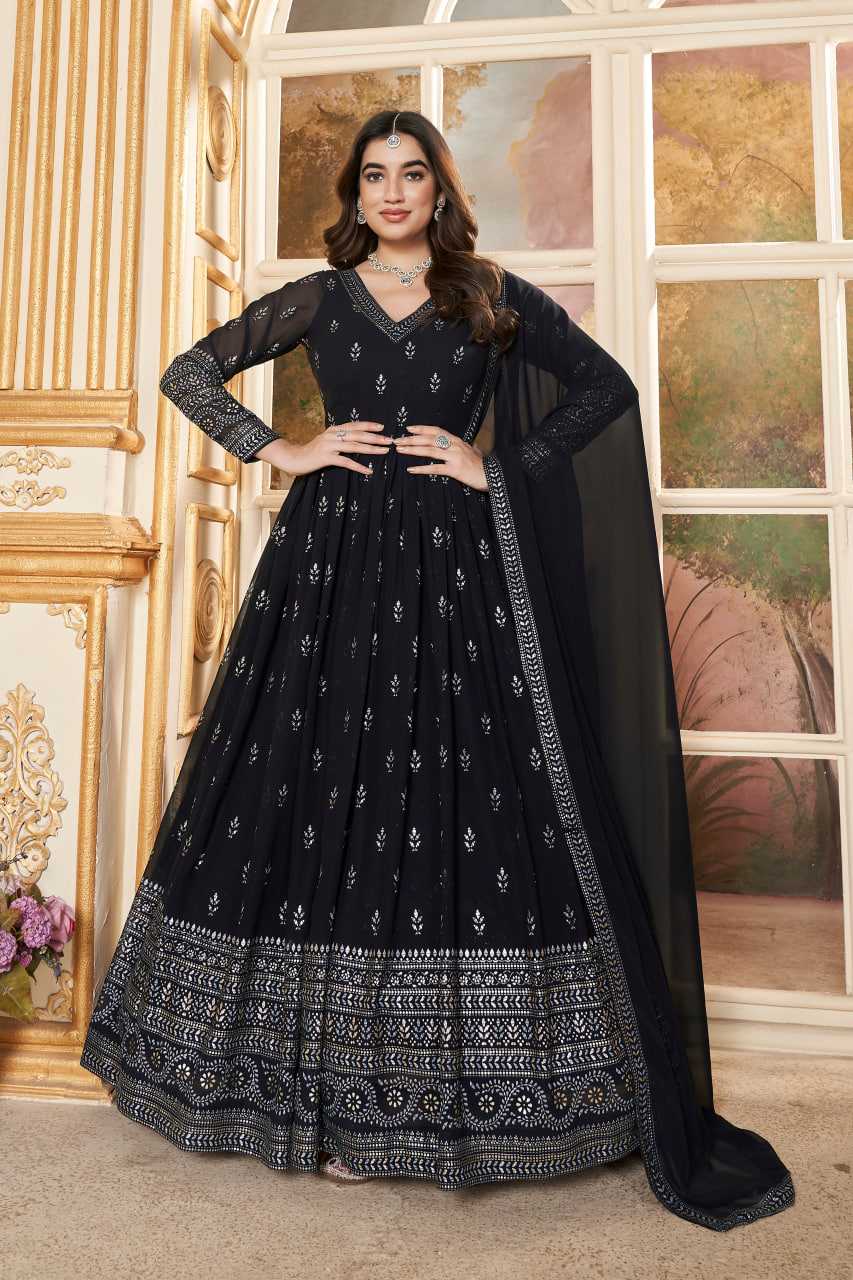 Ynf Faux Georgette KESH417 5015 Gowns Wholesale Long Gowns Georgette Gown Blue Gown Manufacturer