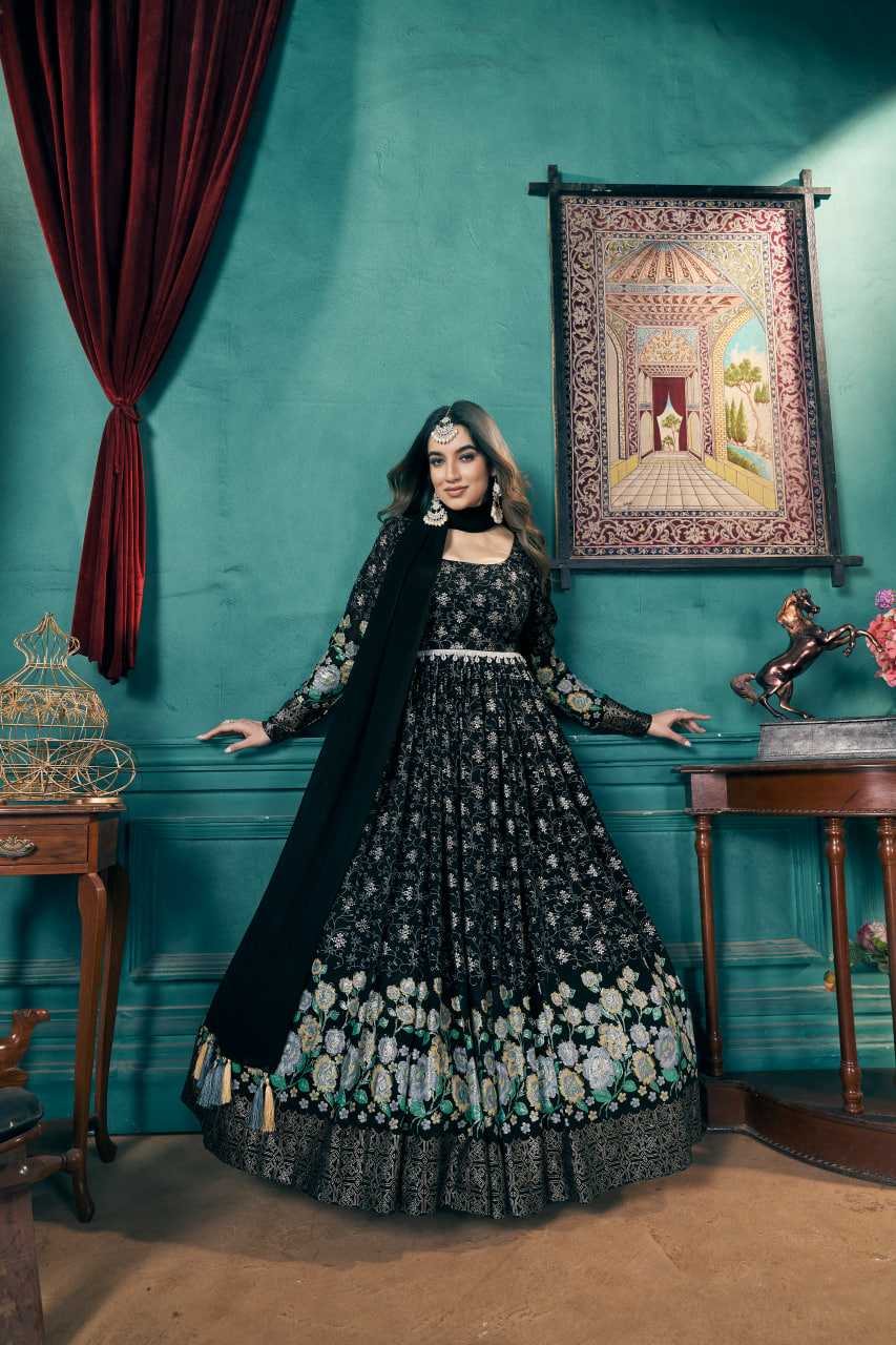 Ynf Faux Georgette KESH417 5024 Gowns Wholesale Long Gowns Georgette Gown Black Gown Manufacturer